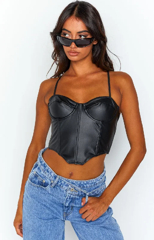 Hartford Black PU Corset Top