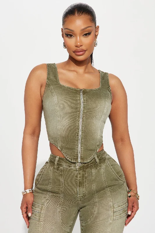 High Esteem Denim Corset Top - Green