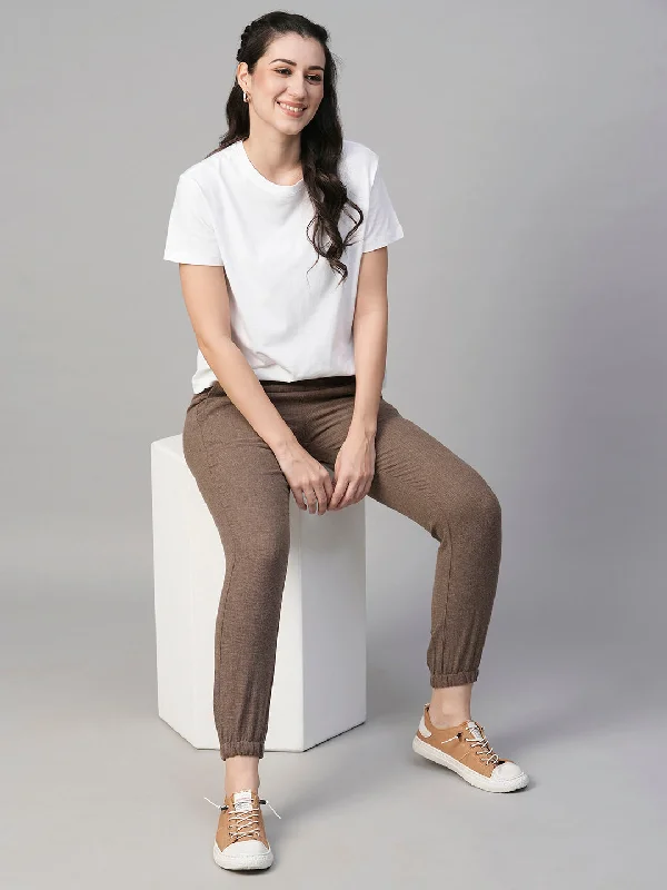 Women's Brown Linen Cotton Jogger Pant