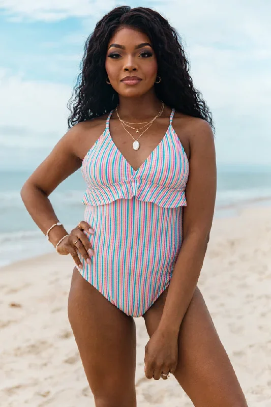 Love Like Ours Striped V-Neck One Piece Swimsuit