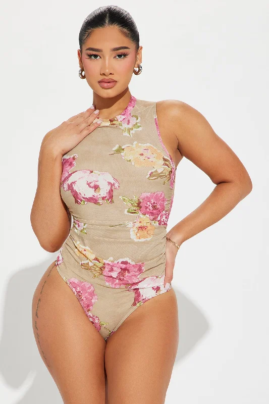 Mackenzie Floral Mesh Bodysuit - Taupe/combo