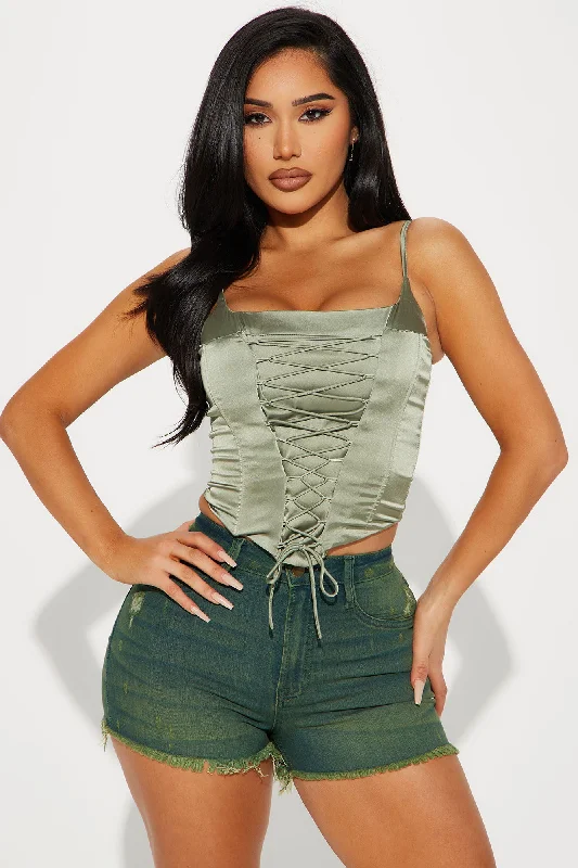 Margot Satin Corset Top - Sage