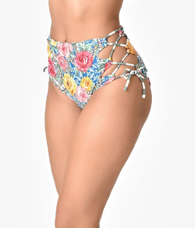 multicolor-roses-mosaic-green-stripe-reversible-swim-bottoms