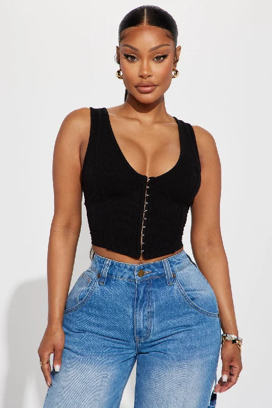 Natalie Ribbed Corset Top - Black