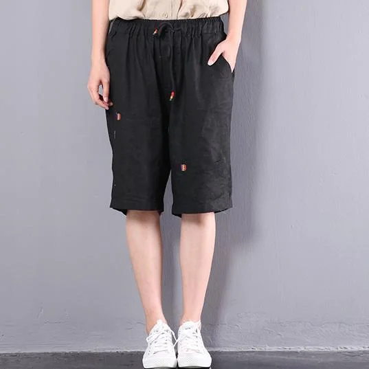 new-baggy-black-loose-linen-pants-embroidery-slim-shorts