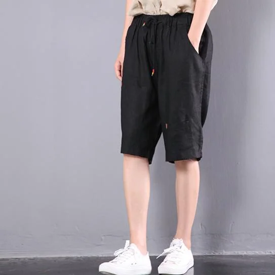 new-baggy-black-loose-linen-pants-embroidery-slim-shorts