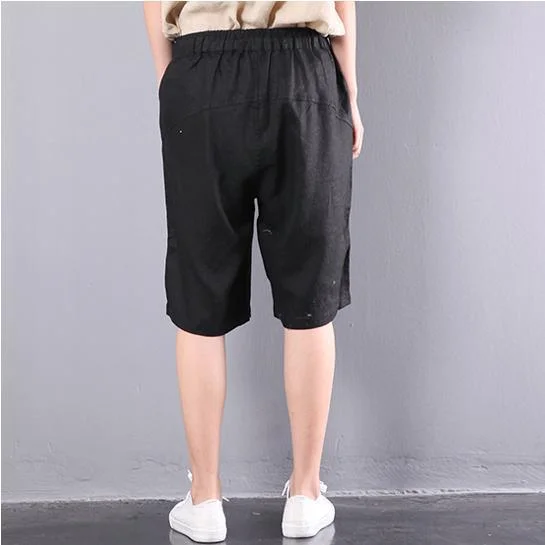 new-baggy-black-loose-linen-pants-embroidery-slim-shorts