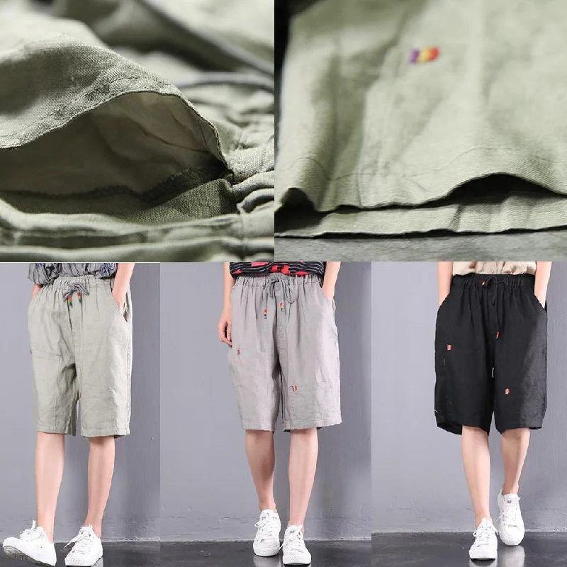 new-baggy-black-loose-linen-pants-embroidery-slim-shorts