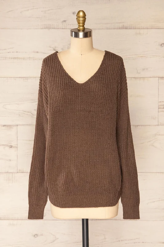 Patras Brown | V-Neck Knitted Sweater