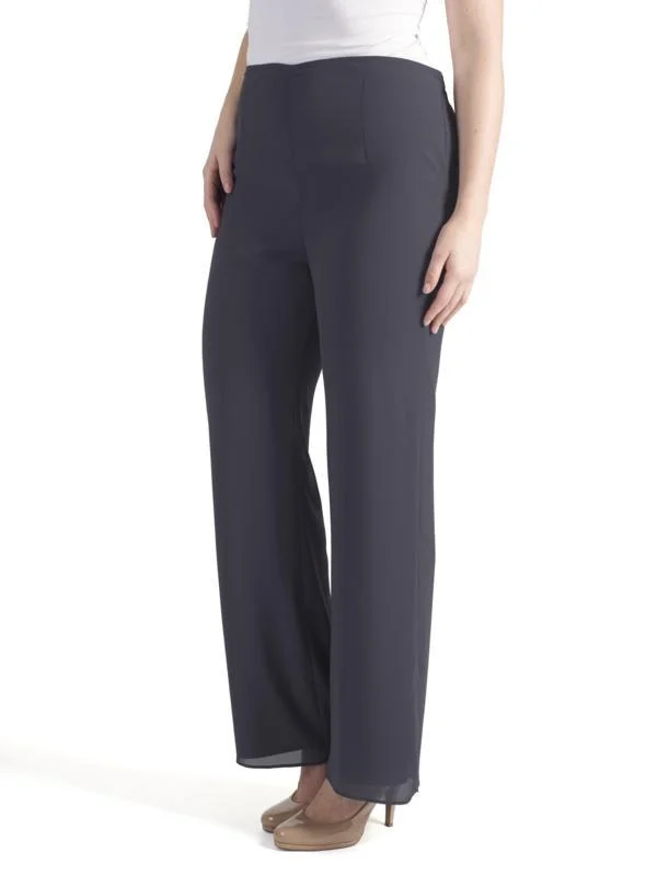 Pewter Satin Trim Chiffon Trouser