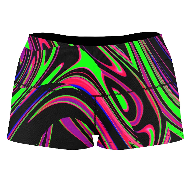 Pink and Green Blackout Drip High-Waisted Women's Shorts