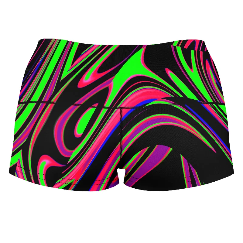 pink-and-green-blackout-drip-high-waisted-womens-shorts