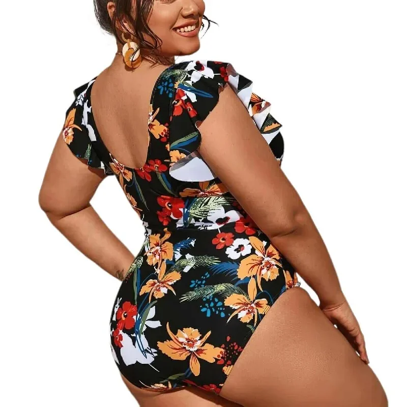 plus-size-ruffle-swimsuit-flower-printed