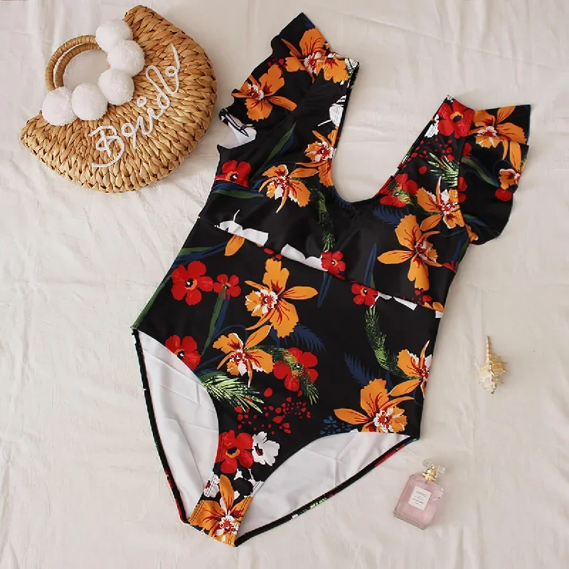 plus-size-ruffle-swimsuit-flower-printed