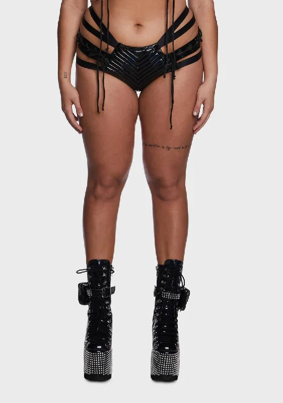 Plus Rude Awakening Lace-Up Shorts - Black Holo