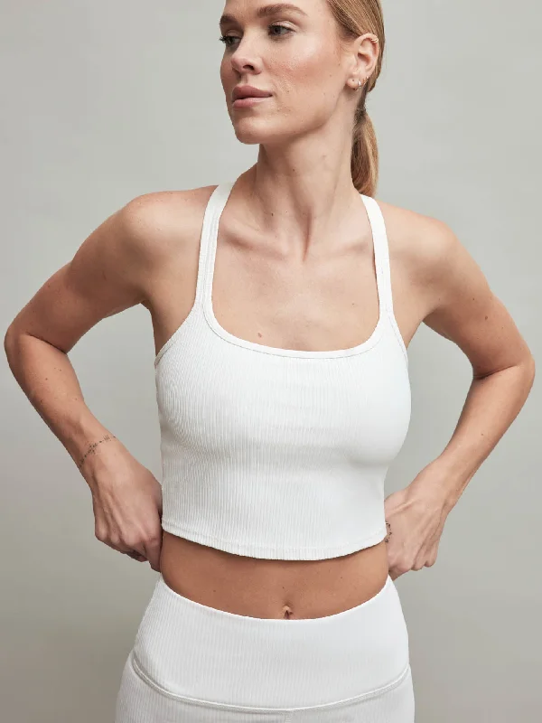 Ribbed Cami Bra - White