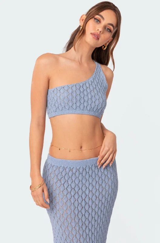 Mermaid One Shoulder Crochet Crop Top