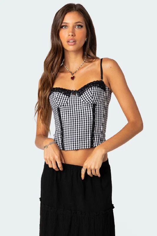 Gingham Lace Up Cupped Corset