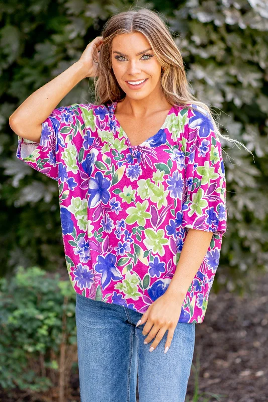 V-Neck Floral Half Sleeve Top Regular & Plus Sizes