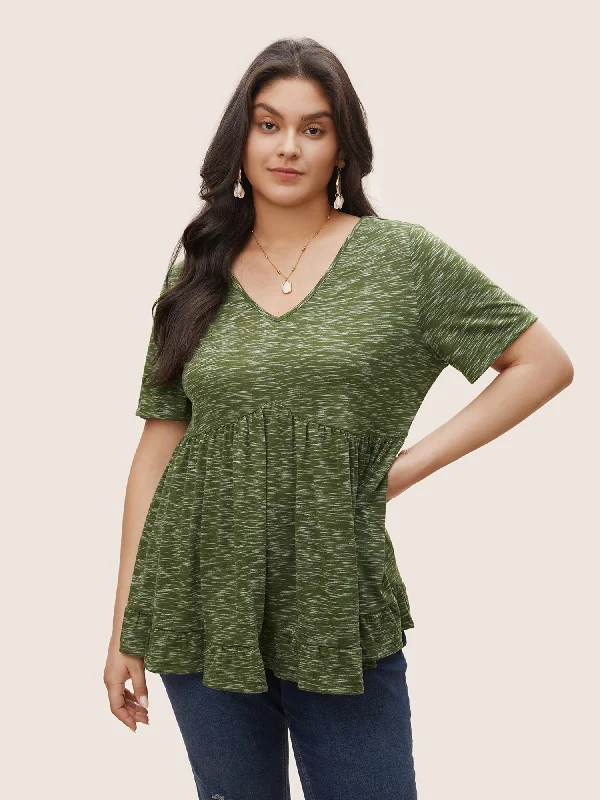 Solid Heather Ruffles Gathered T-shirt