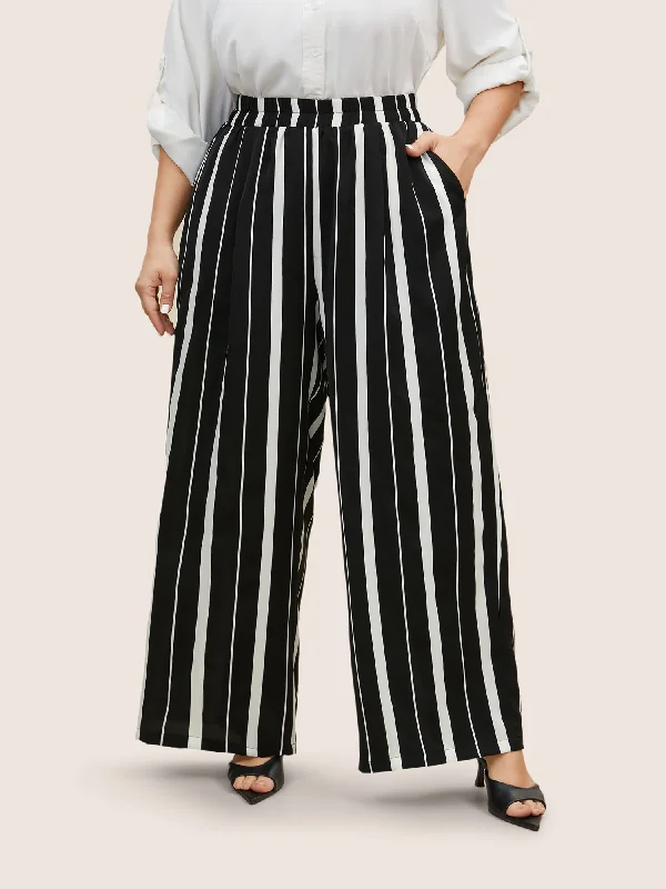 Striped Elastic Waist Wide Leg Pants