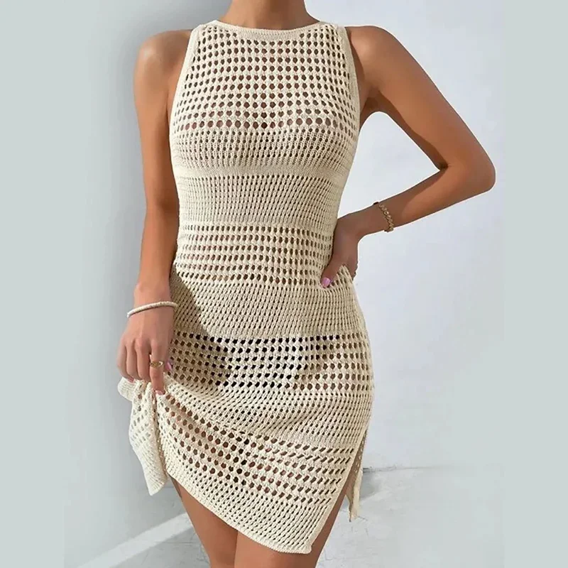 FashionSierra - Summer Sexy Cover-Ups Hollow-Out Beach Knitted Dress Bikini Sets