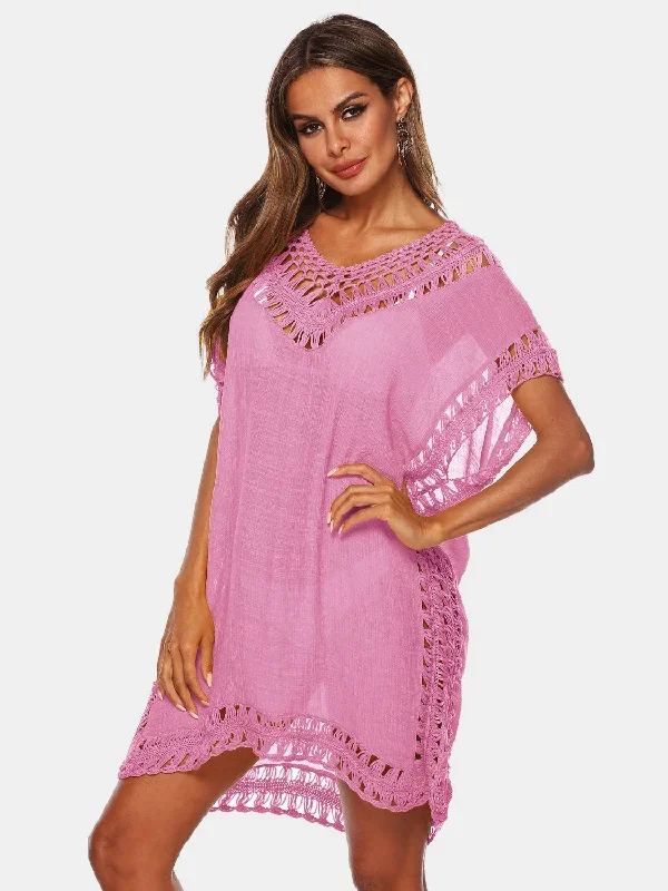 Sunset Vacation  Cutout V-Neck Short Sleeve Cover-Up