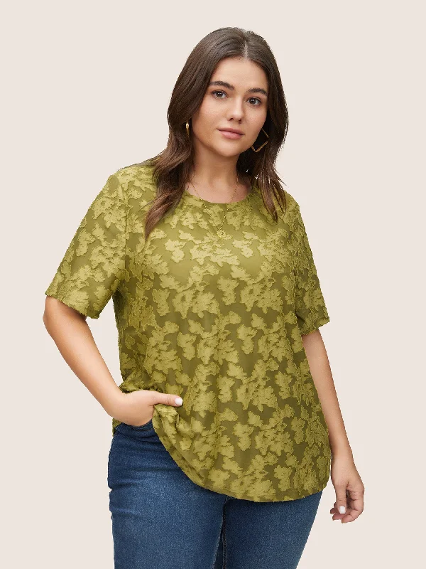 Textured Silhouette Floral Print T-shirt