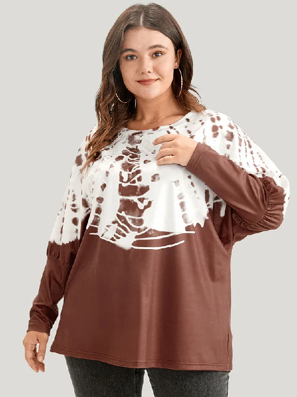 Tie Dye Round Neck Dolman Sleeve Long Tee