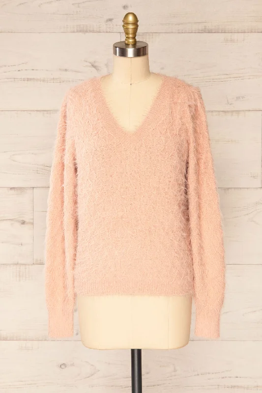 Vinitsa Blush | Fuzzy V-Neck Sweater