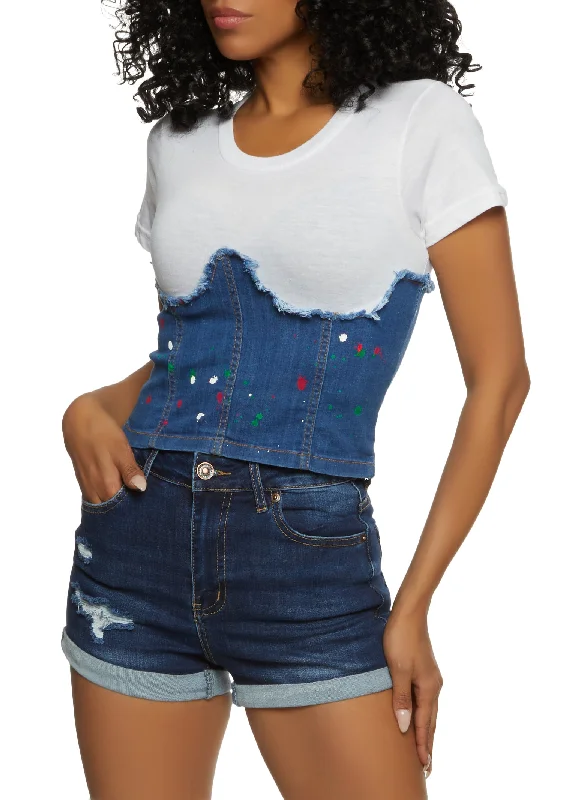 Paint Splatter Denim Corset T Shirt