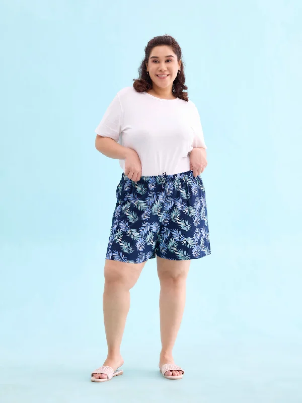 Women Printed Navy Woven Viscose Mid Rise Lounge Shorts