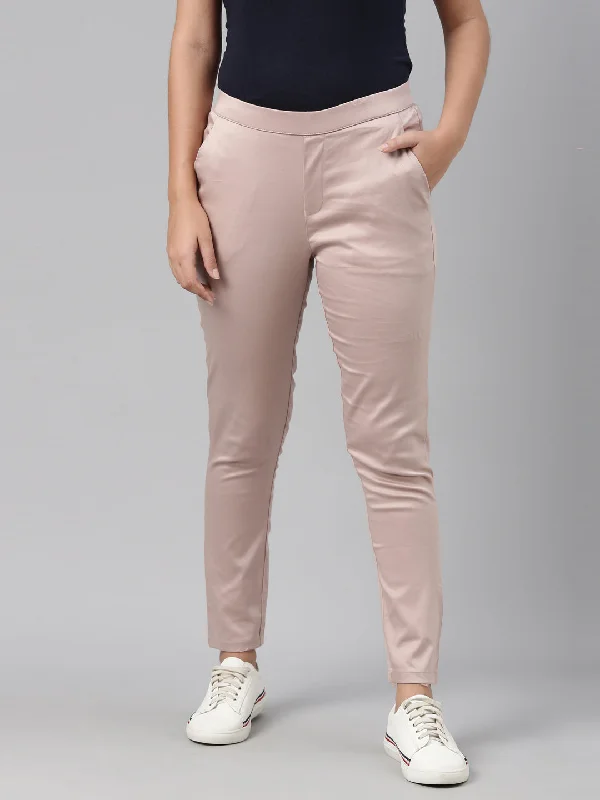 Women Solid Baby Pink Treggings