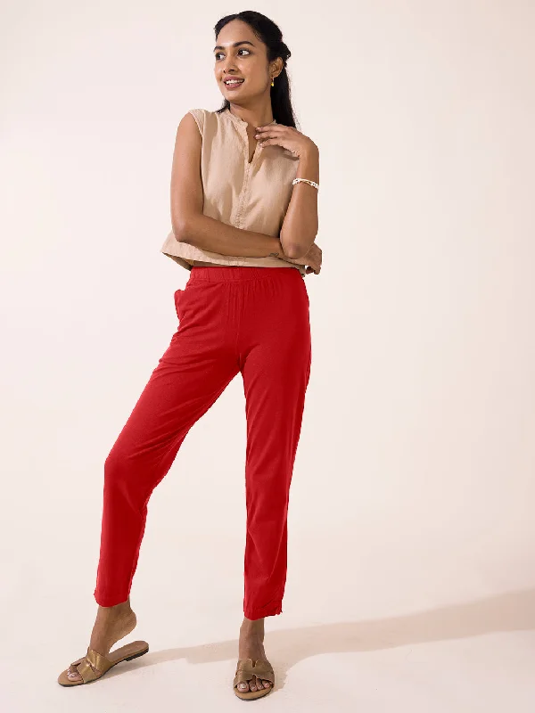 Women Solid Cherry Cotton Kurti Pants