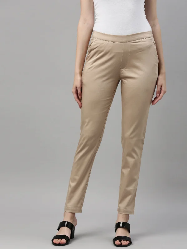 Women Solid Light Beige Treggings