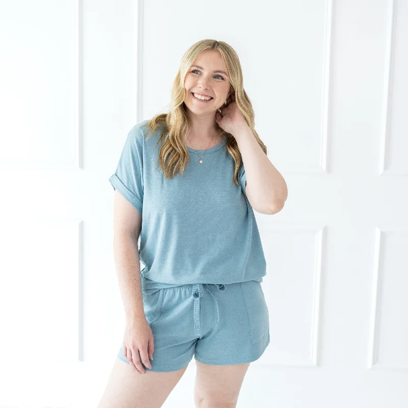 Women's Bamboo Jersey Shorts in Dusty Blue