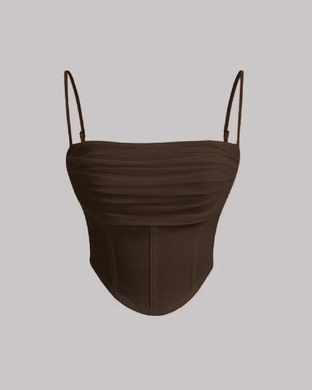 Y2K Solid Ruched Mesh Cami Coco Brown